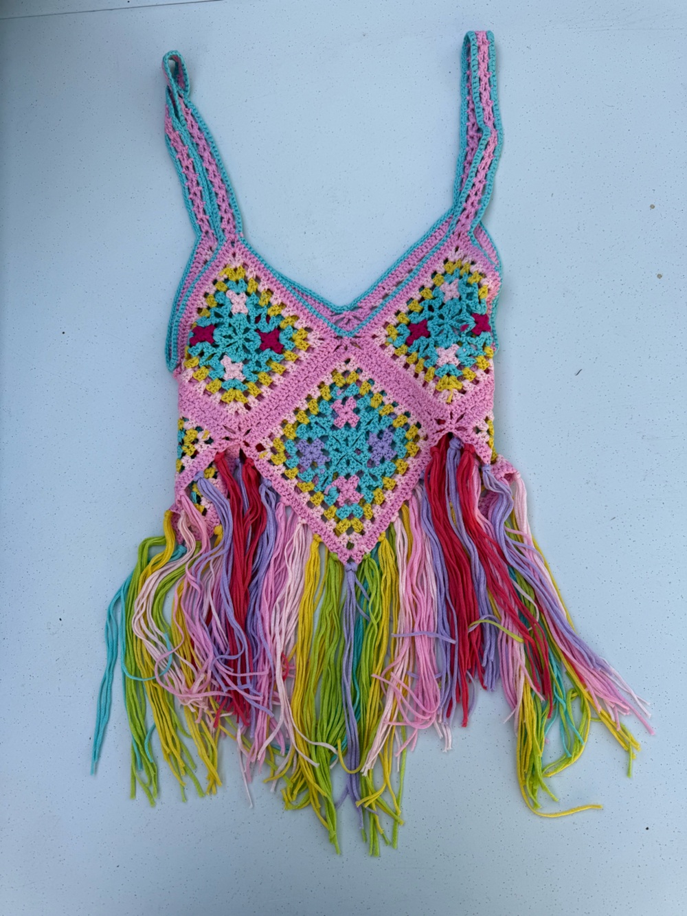 Crochet Fringe Top - Pink Multicolor